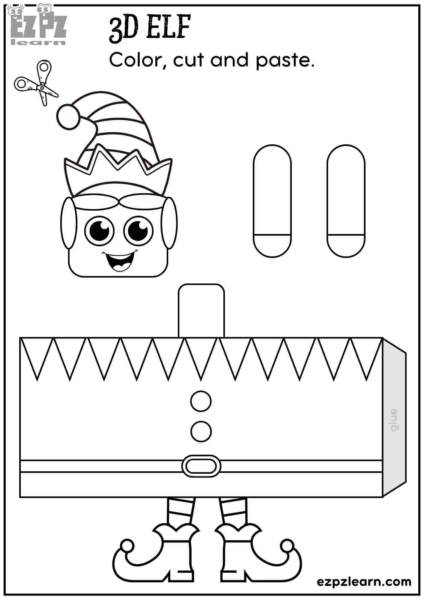 Printable Paper 3D Elf Christmas Craft Festive DIY Craft for Kids